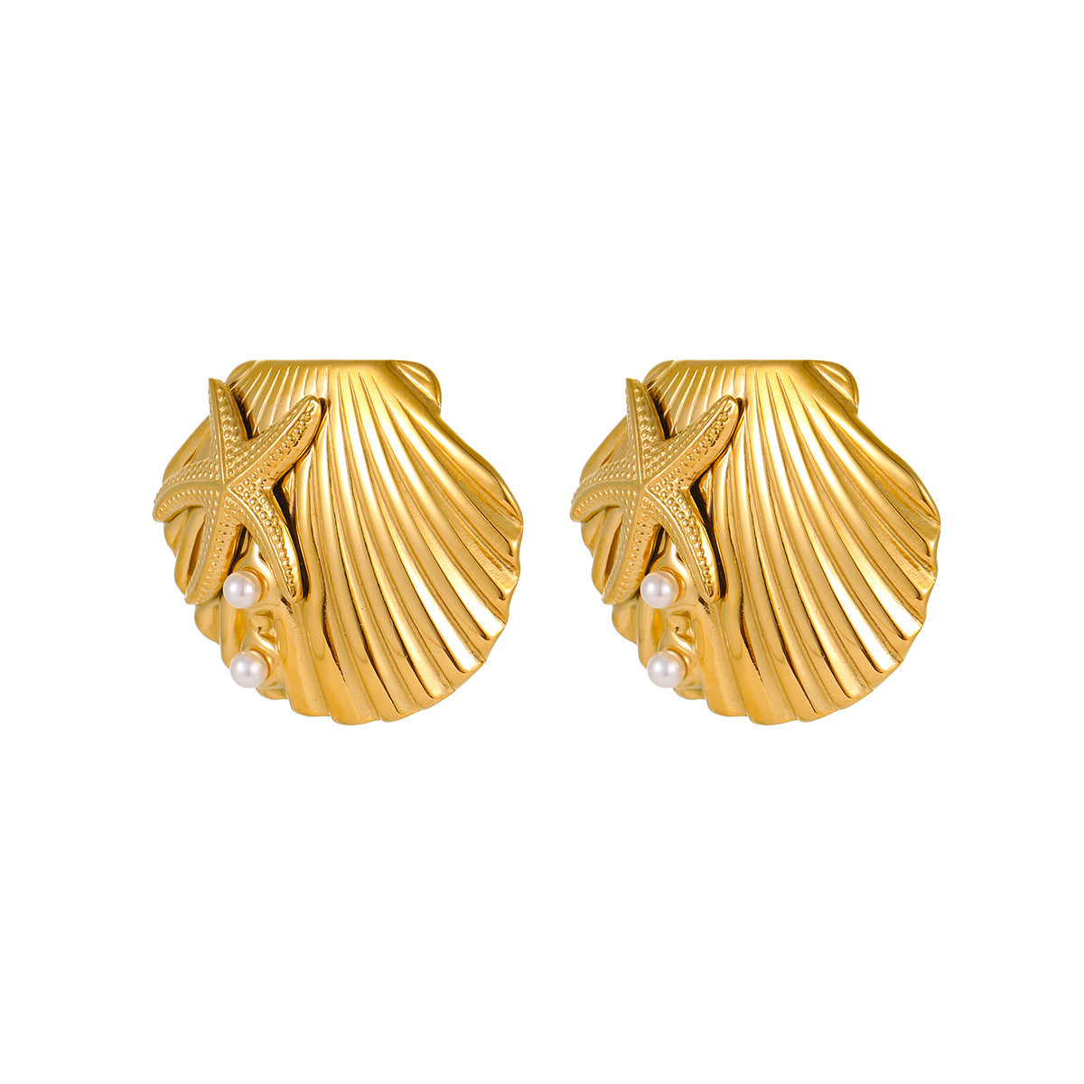 Fashionable Ocean-Inspired Stainless Steel Earrings with Shell and Starfish Motifs for Women