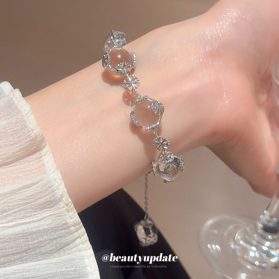 Pulsera Minimalista de Copo de Nieve de Cristal con Cuentas para Mujer con Diseño Geométrico y Floral, Pulsera de Lujo Hecha a Mano