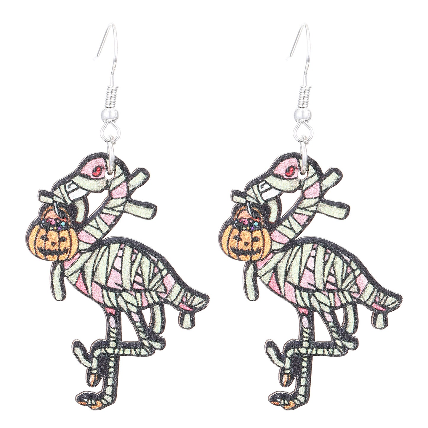 Pendientes góticos de madera de calavera de Halloween, flamenco, calabaza y fantasma con estampado