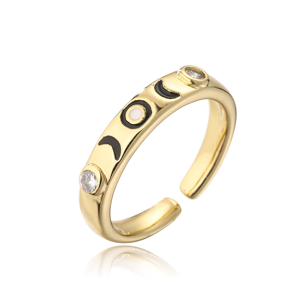 Minimalist Geometric Copper Ring for Women with 18K Gold Plating and Colored Zircon Inlay