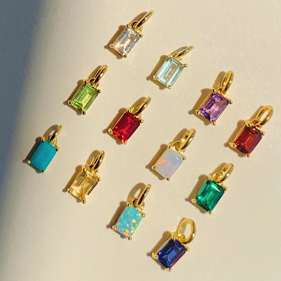 Vintage 18K Gold Plated Titanium Steel Rectangle Necklace with Stainless Steel December Birthstone Cubic Zirconia Pendant