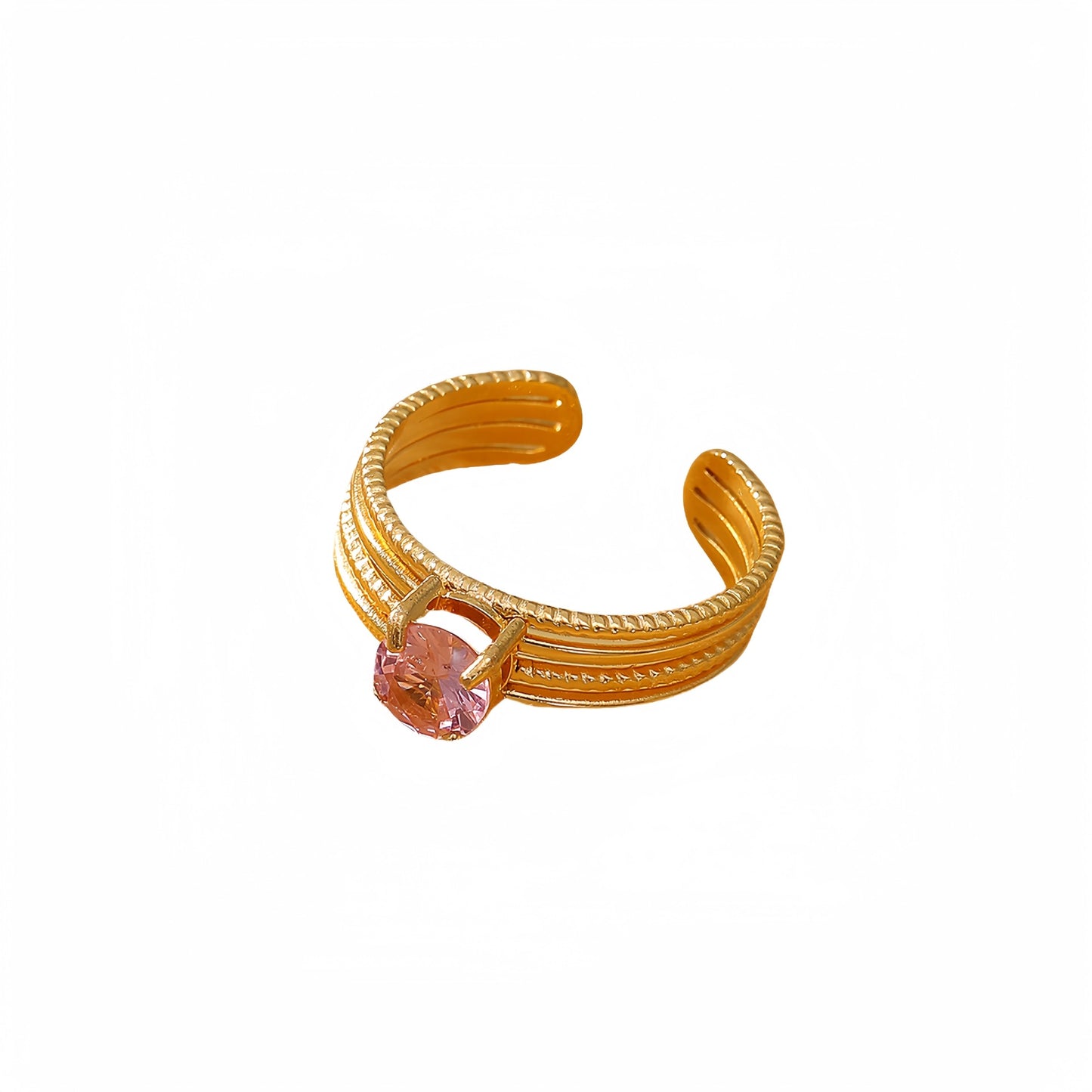 Minimalist Luxury Stainless Steel Ring with 18K Gold Plating and Colored Zirconia, Round Geometric Design for Women