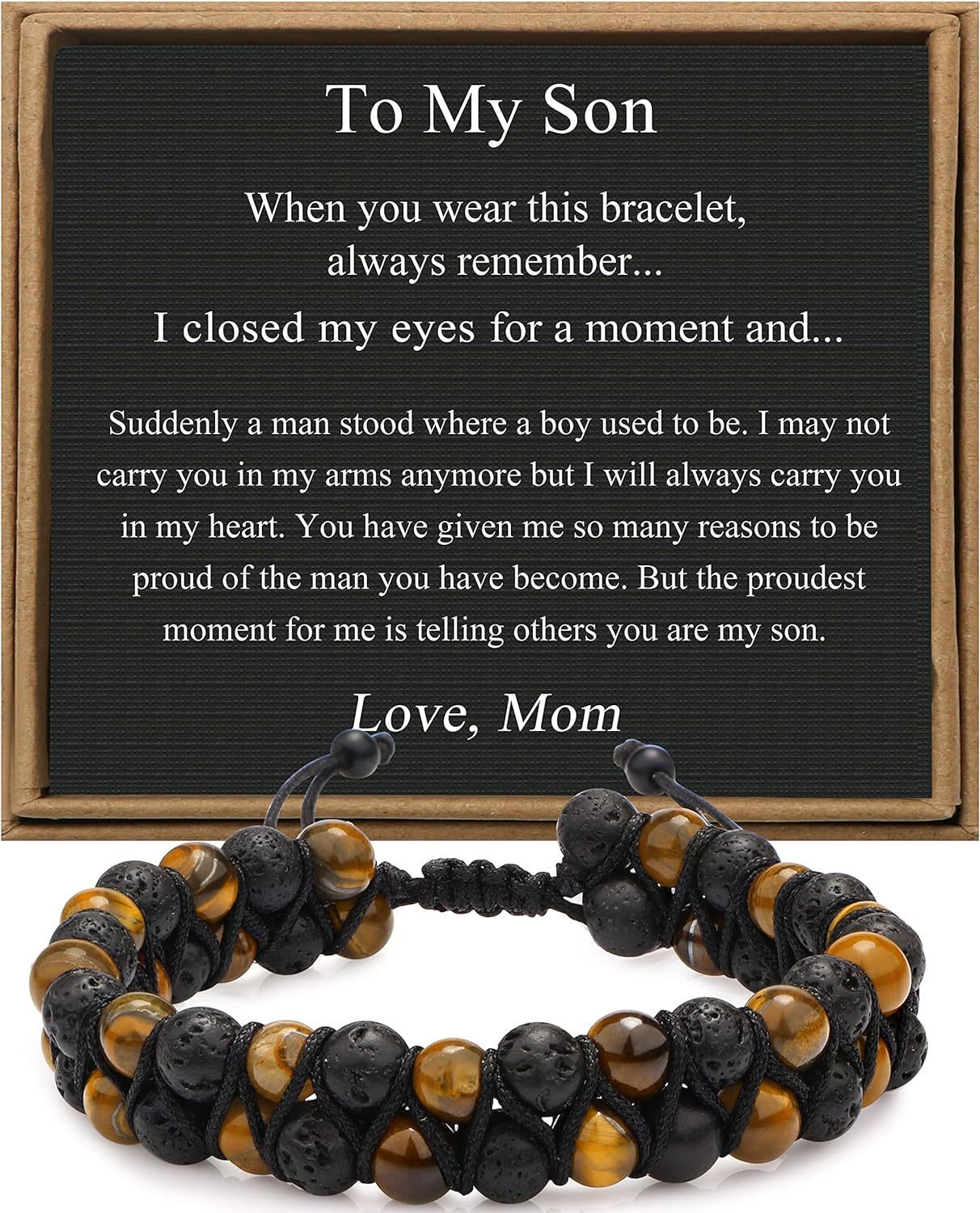Men's Geometric Tiger's Eye Beaded Bracelet Adjustable Double Layer Handmade Gift