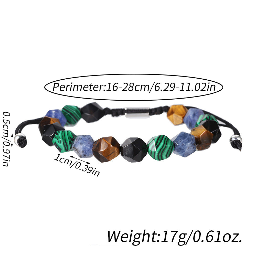 Geometric Faceted Tiger's Eye and Malachite Octagon Bead Handmade Bracelet