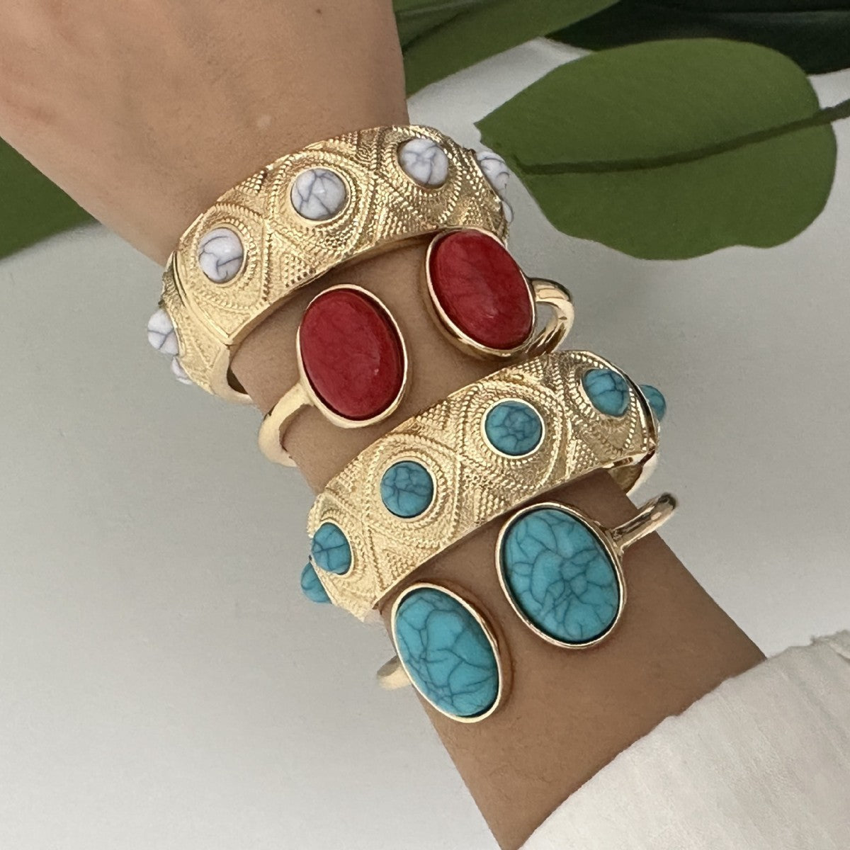 Geometric Oval Turquoise Plated Alloy Bracelet for Women