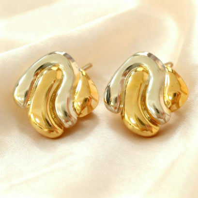 Elegant Two-Tone Geometric Irregular Stainless Steel Earrings for Women