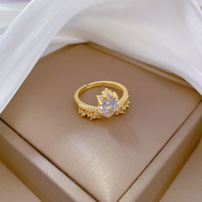 Anello Kawaii Fresco e Dolce Corona a Cuore in Ottone Placcato Fascia Regolabile