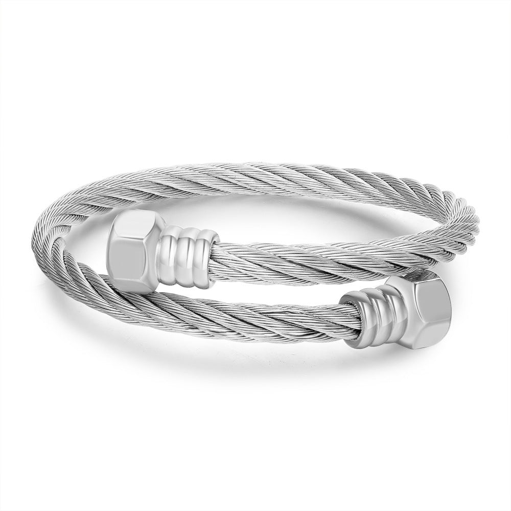 Vintage Streetwear Geometric Round Plated Stainless Steel Twisted Bracelet for Unisex