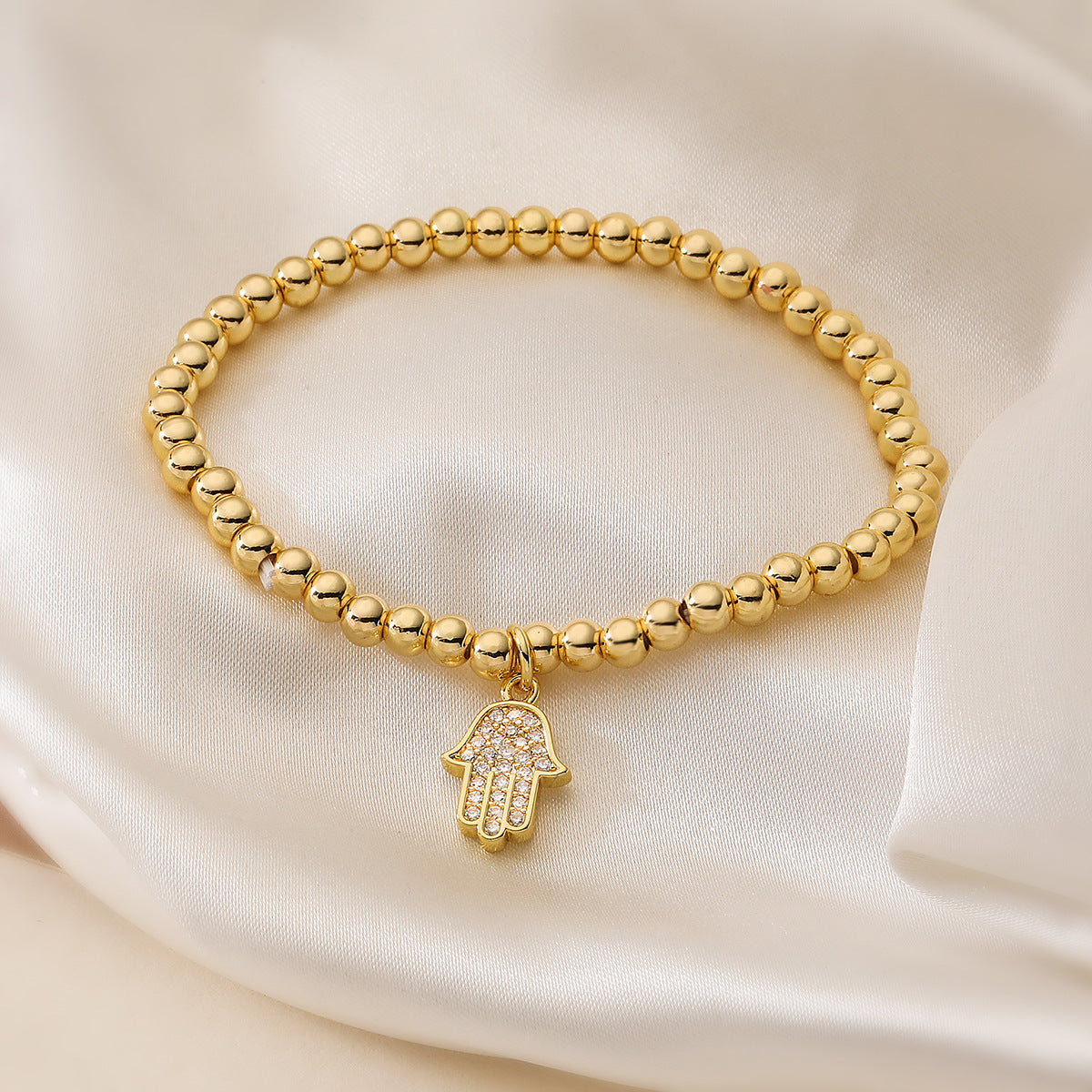 Bracciale con ciondolo a forma di elefante e cavalluccio marino geometrico alla moda con perline in rame, base in rame placcato oro 18 carati, intarsio in zirconi, da donna
