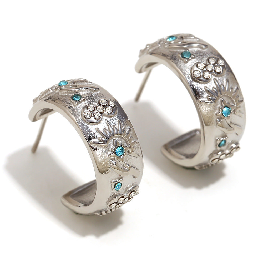 Elegant Geometric 18K Gold Plated Stainless Steel Ring Bracelet Earring Set for Women