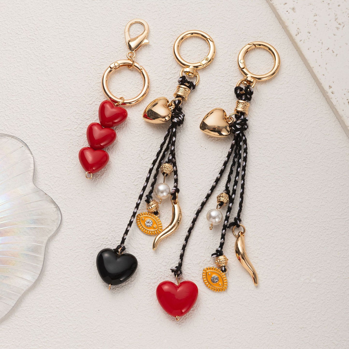 Macaron Color Heart Shape Alloy Plated Cable Chain Bag Strap with Pearl Inlay