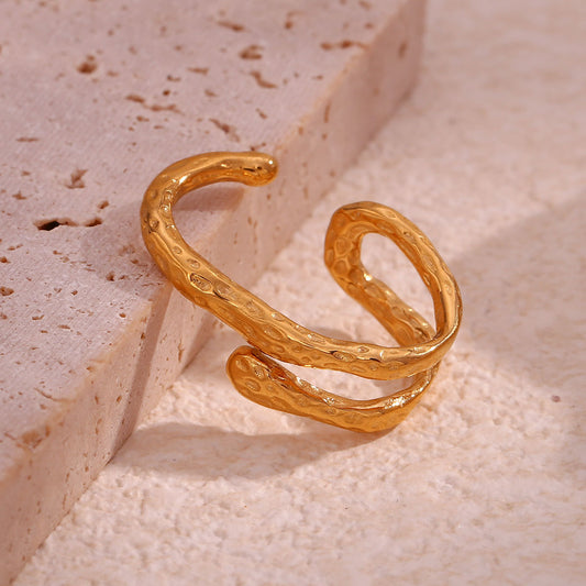 Minimalist Geometric Stainless Steel Ear Clip for Women with 18K Gold Plating and Irregular Surface Design