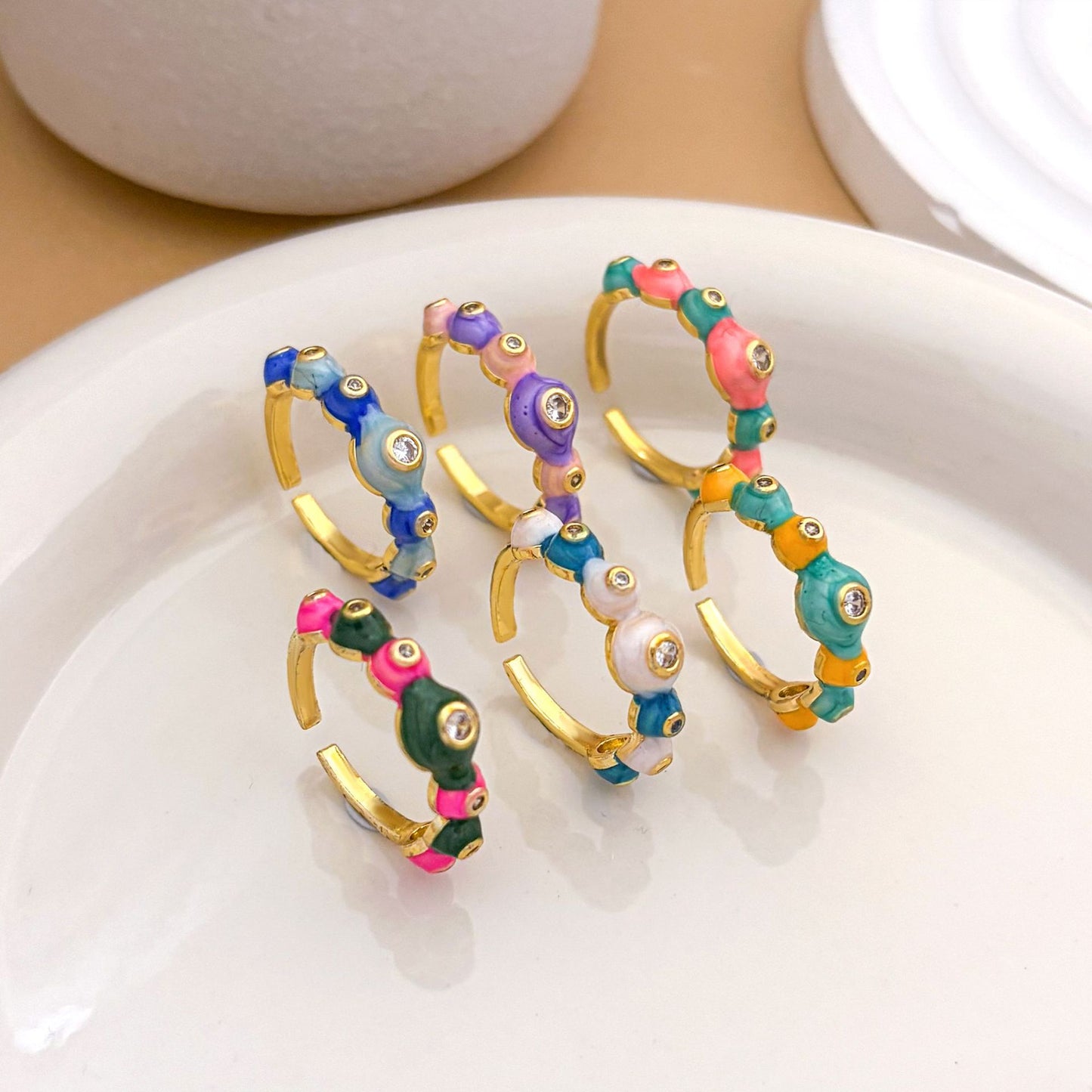 Sweet Gold Plated Brass Adjustable Ring with Bow and Bubble Elements for Women