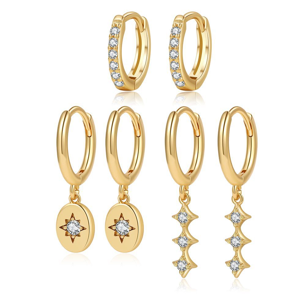 Geometric Round Brass Plated Earrings with Cubic Zirconia