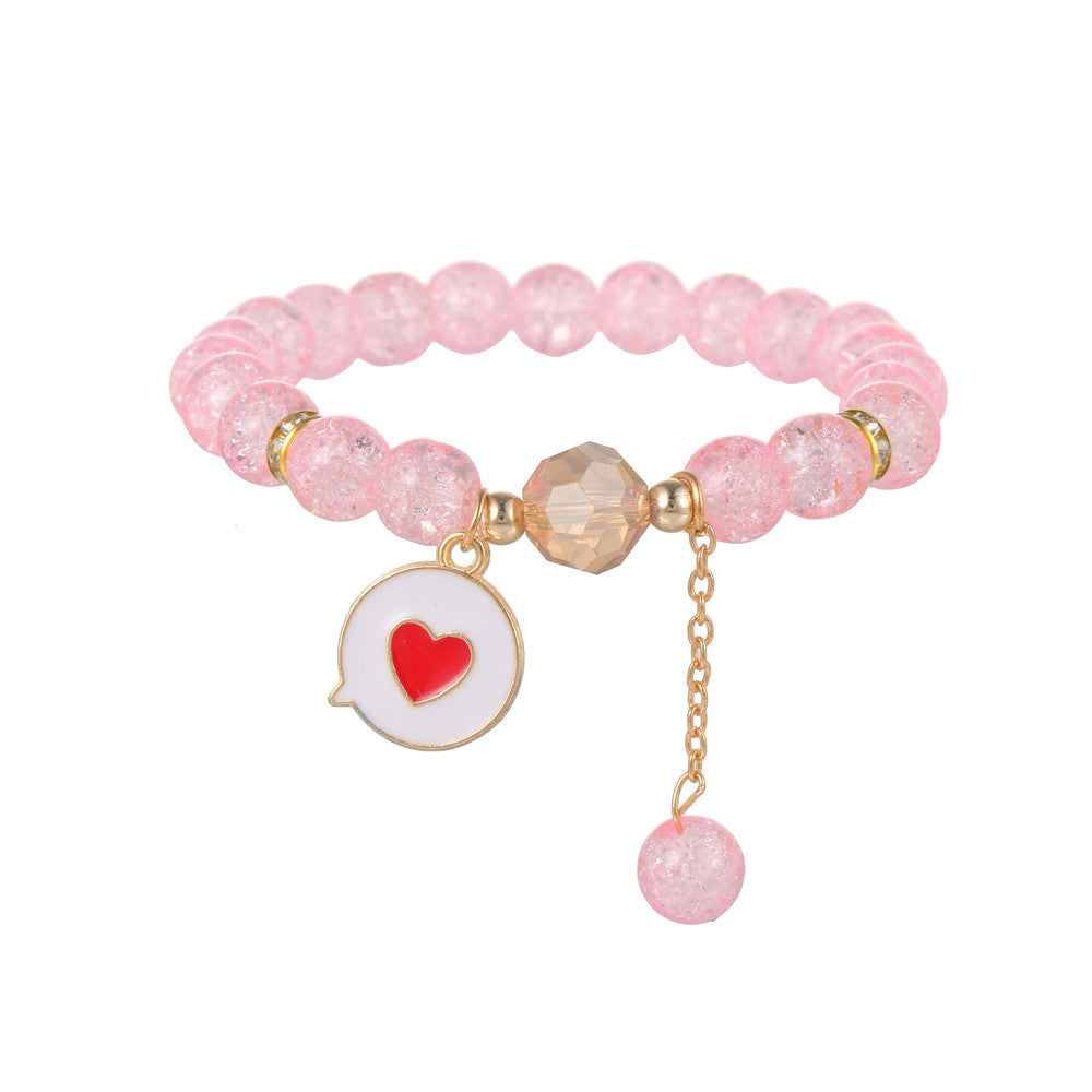 Sweet Natural Round Glass Beaded Bracelet with Drip Oil Starfish Shell Swan Charms and Crackle Texture