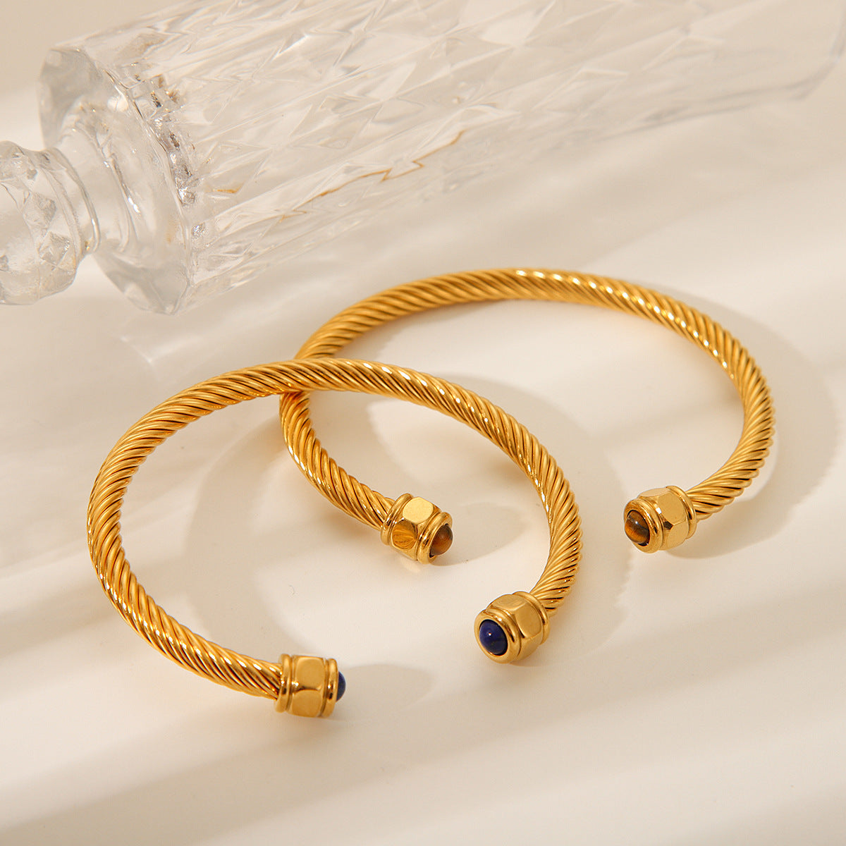Minimalist C-Shaped Titanium Steel Bracelet for Women with Plated Finish and Twist Design
