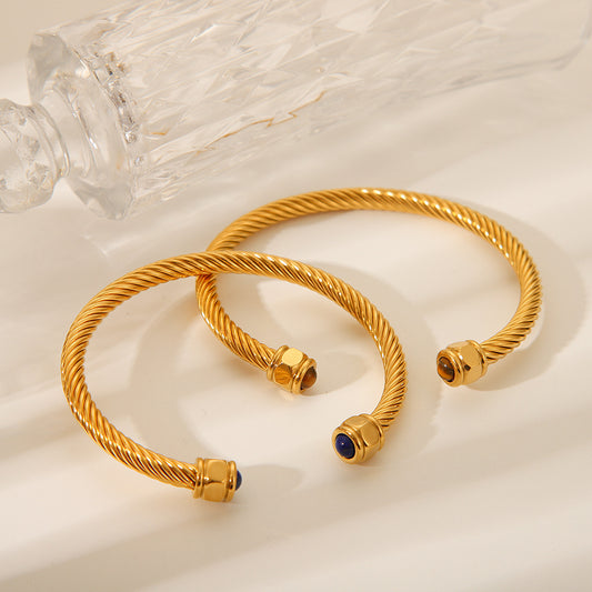 Minimalist C-Shaped Titanium Steel Bracelet for Women with Plated Finish and Twist Design