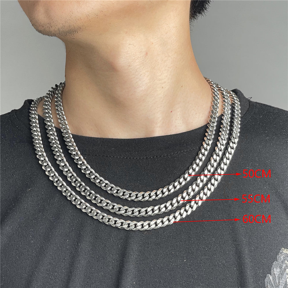 Hip-hop Streetwear Minimalist Teardrop Geometric Polished Titanium Steel Cuban Link Chain Necklace for Men