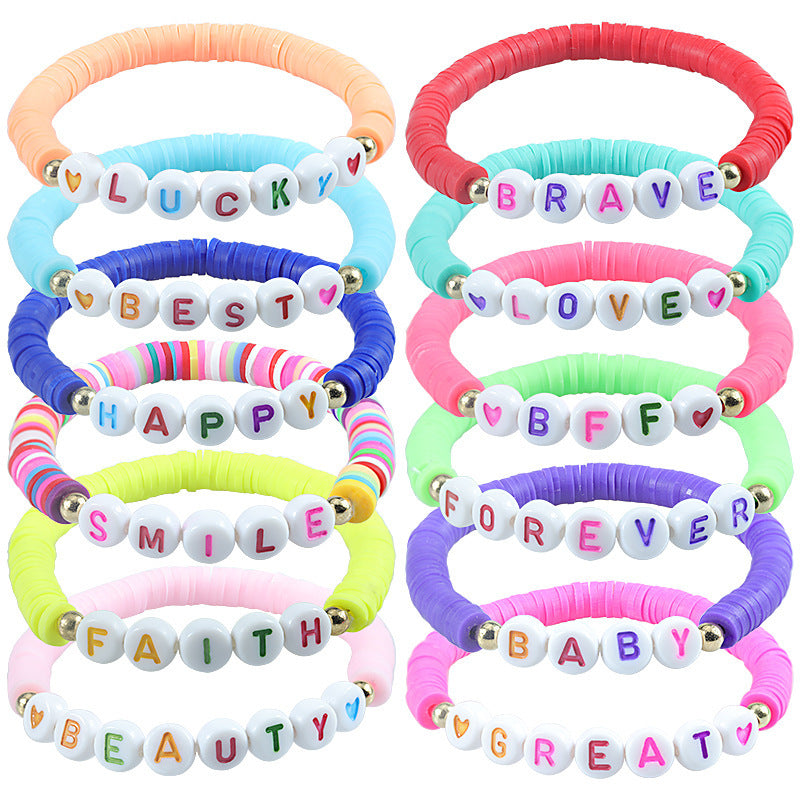 Sweet Letter Resin Beaded Stretch Bracelet Unisex