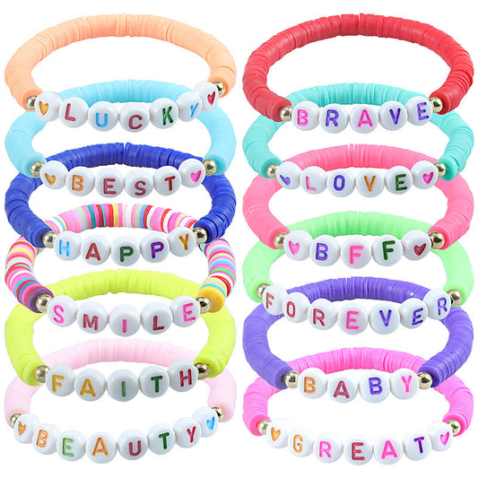 Sweet Letter Resin Beaded Stretch Bracelet Unisex