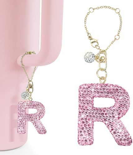 Rhinestone Inlaid Letter Resin Charm Bar Keychain Accessory