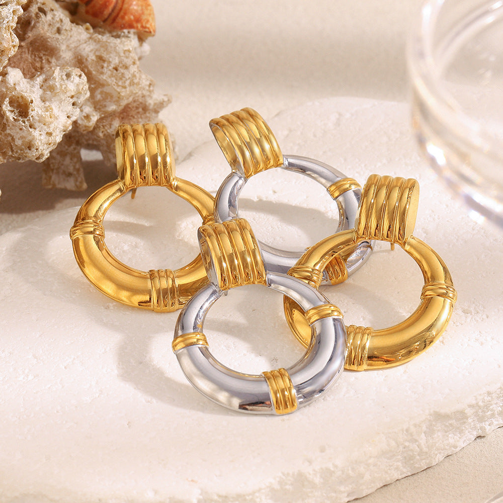 Orecchini a Cerchio Geometrici Minimalisti di Moda in Acciaio Inossidabile Placcato Oro 18K da Donna