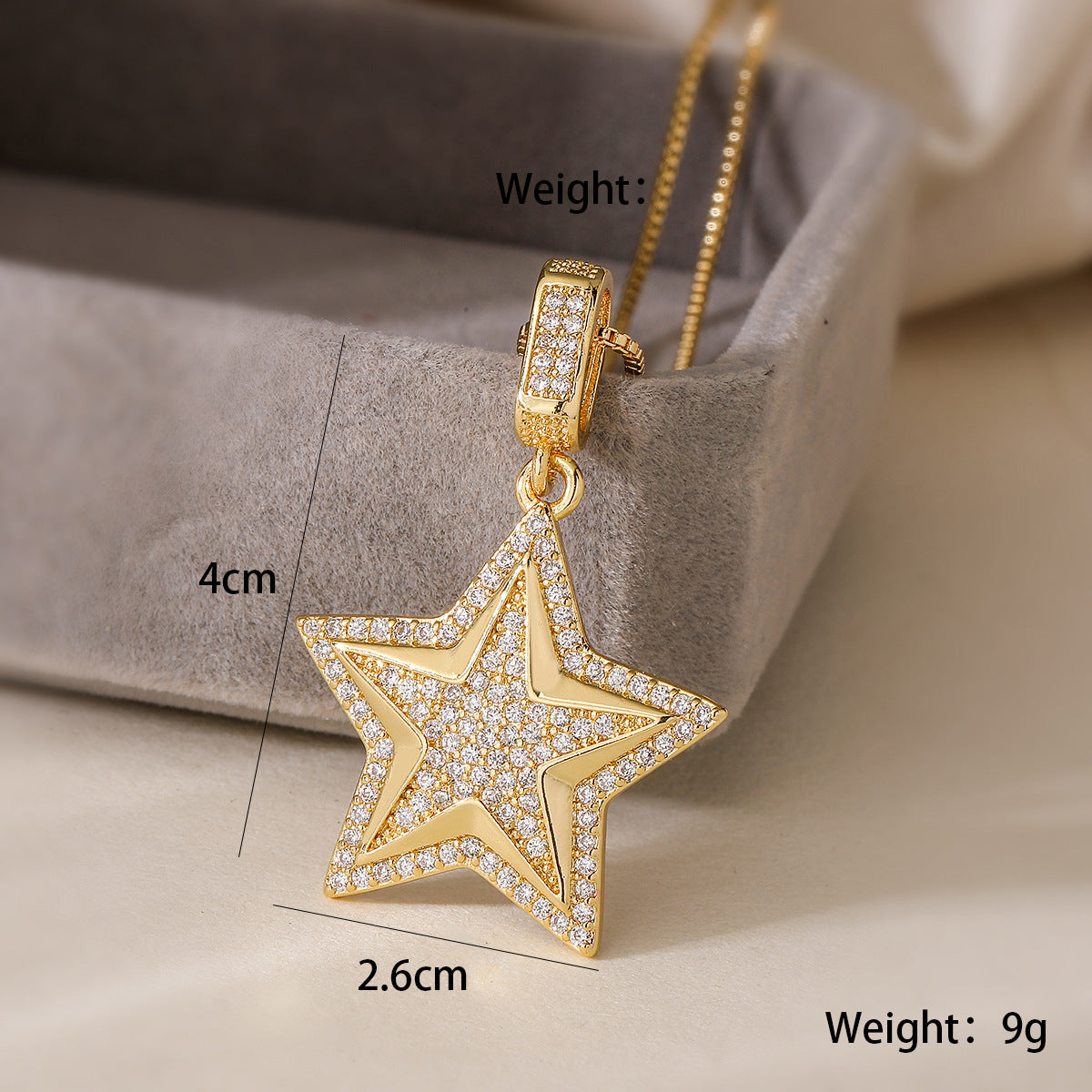 Minimalist 18K Gold Plated Brass Geometric Star Cubic Zirconia Pendant Necklace for Women