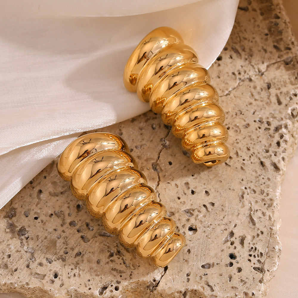 Fashionable Geometric Stainless Steel Earrings with 18K Gold Plating for Women