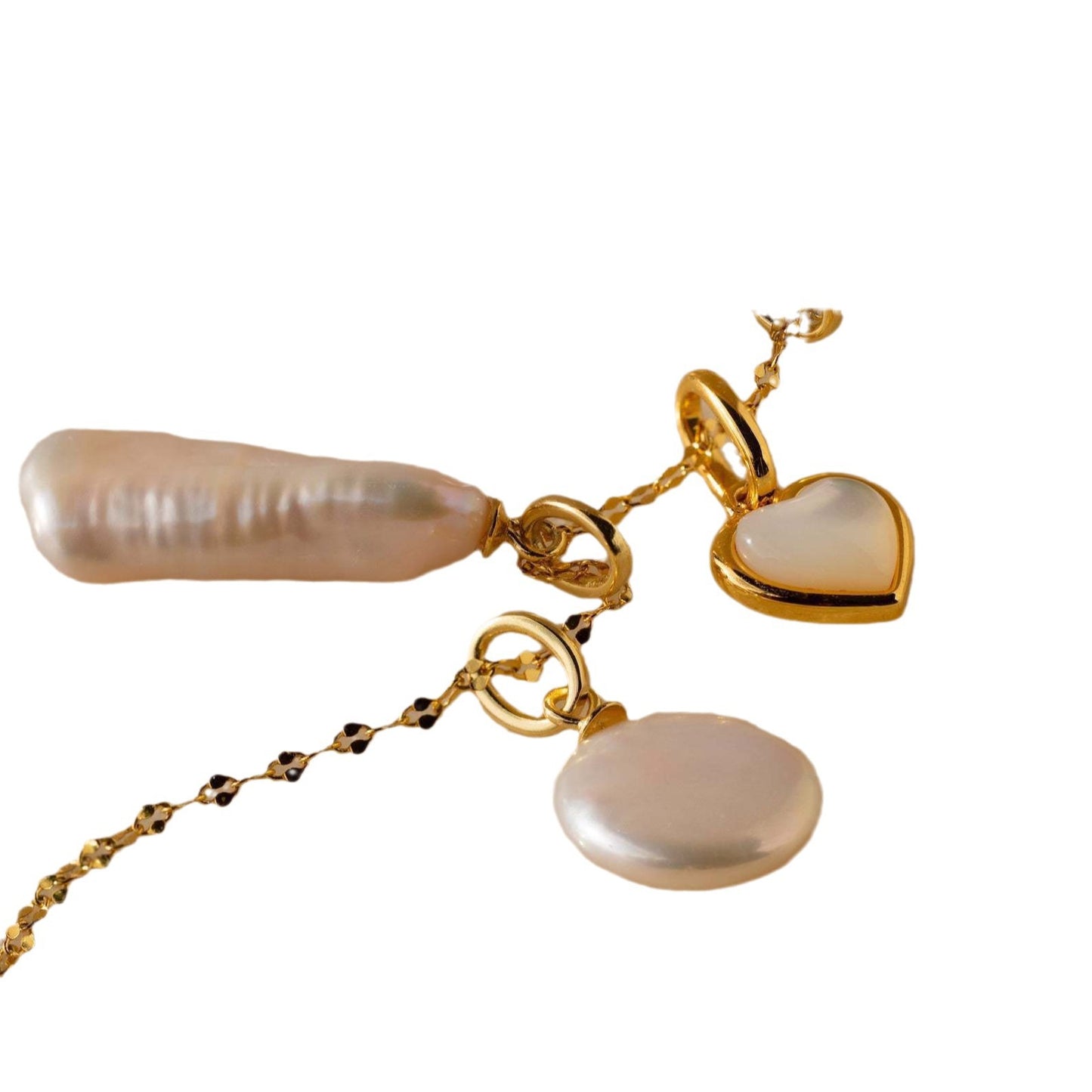 Minimalist 18K Gold Plated Titanium Steel Heart Pearl Rhinestone Charm Bar Necklace for Women