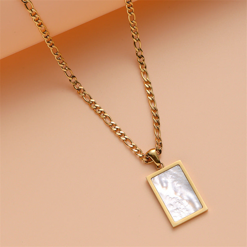 Korean Sweet Geometric Shell Pendant Necklace 18K Gold Plated Stainless Steel Women's Sweater Chain