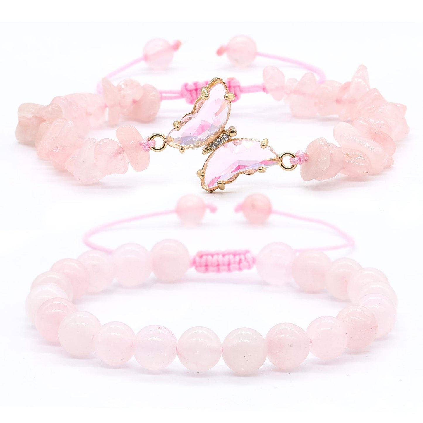 Minimalist Gradient Butterfly Crystal Bracelet with Amethyst and Citrine Chips for Women
