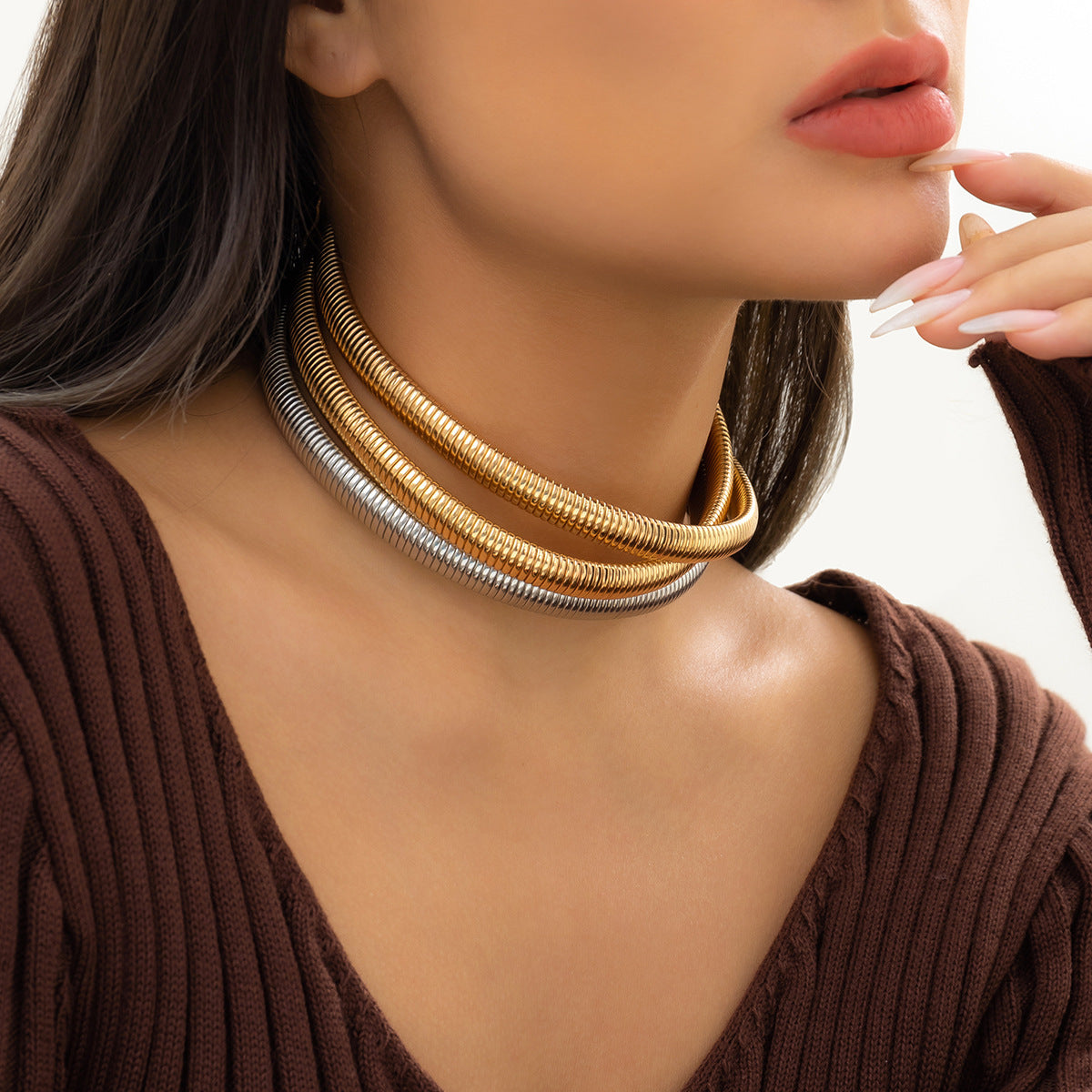 Minimalist Geometric Alloy Stainless Steel Snake Chain Choker Necklace for Women