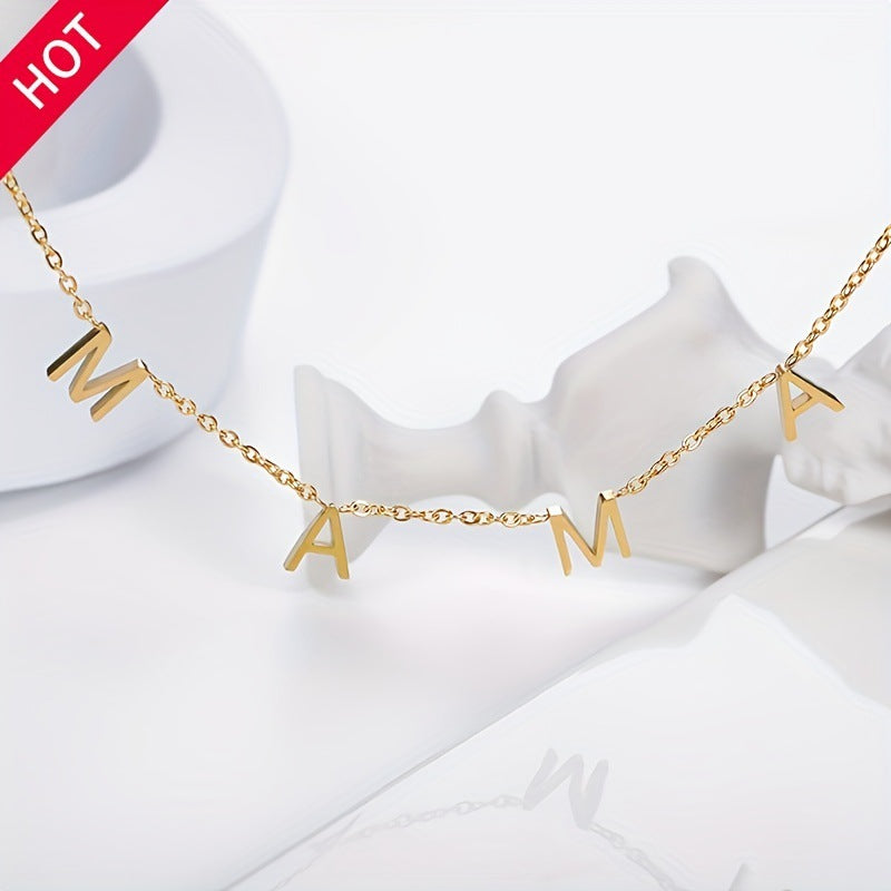 Collar Minimalista de Acero Inoxidable con Forma de Letra, Colgante de Acero de Titanio Pulido Ajustable para Regalo del Día de la Madre
