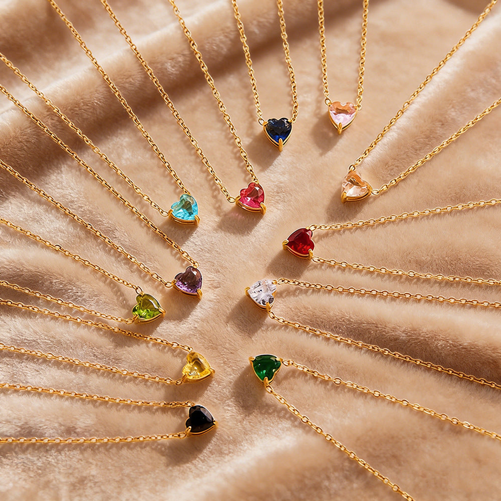 Elegante collana da donna in acciaio inossidabile placcato a forma di cuore con pietra natale di dicembre