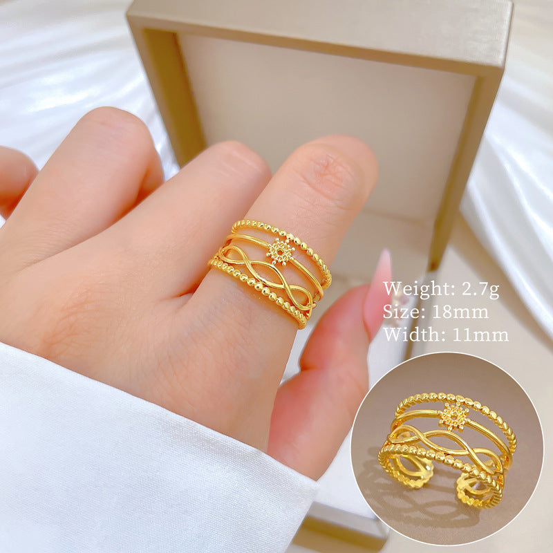 Minimalist Sweet Gold Plated Brass Crown Ring Adjustable Open Band for Women Couples