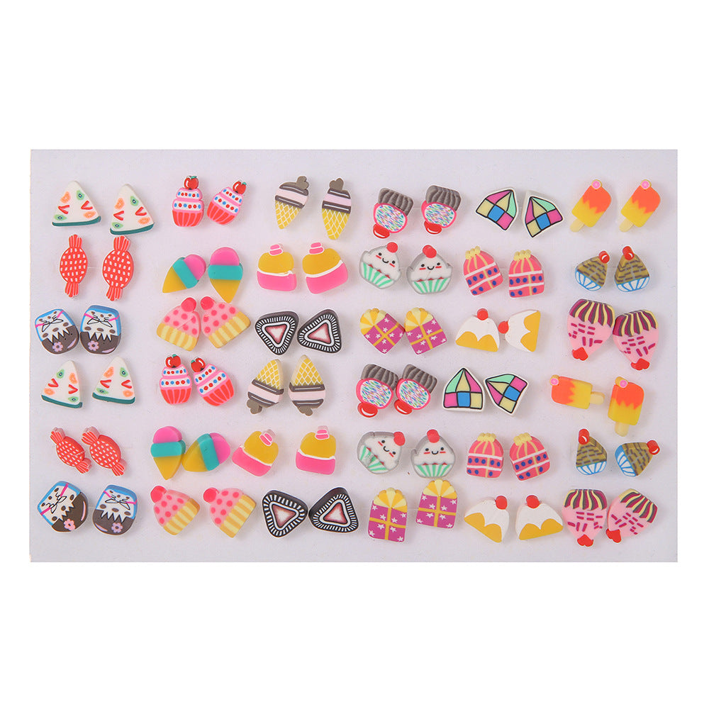 Geometric Resin Stud Earrings Set with Rhinestone Inlay Featuring Floral Animal and Letter Designs for Women