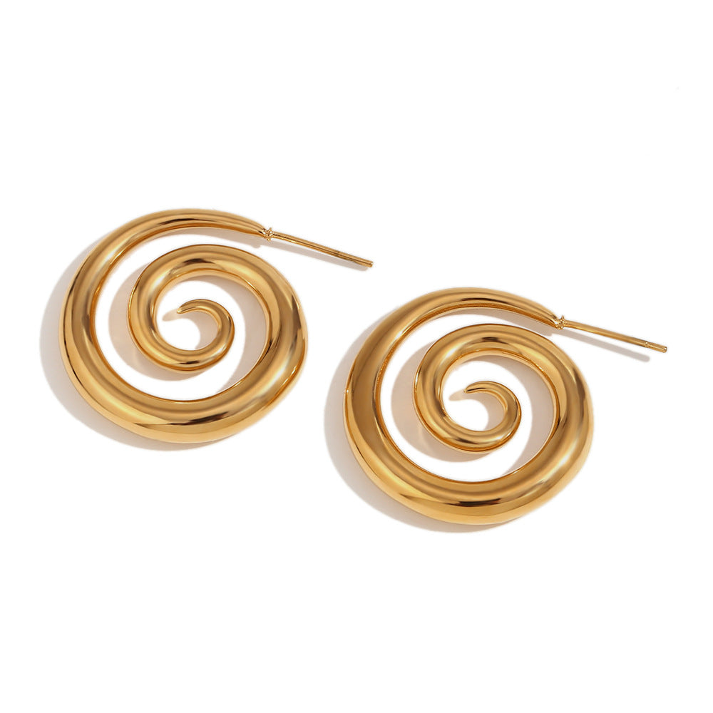 Minimalist Geometric Stainless Steel Ear Studs with 18K Gold Plating and Smoky Spiral Design for Women