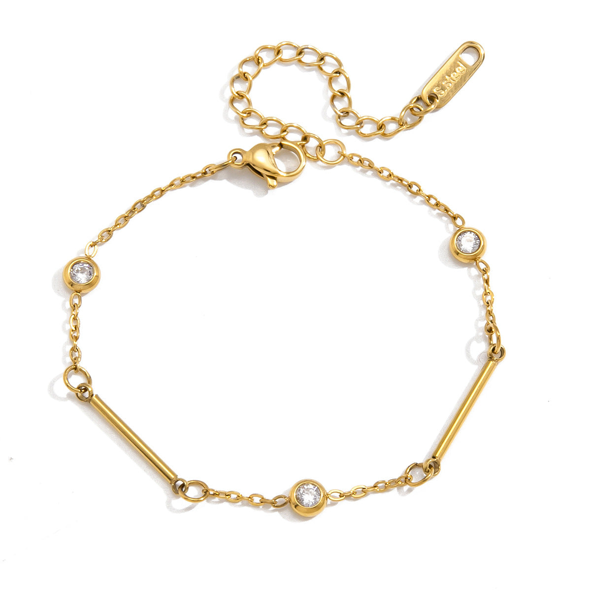 Minimalist Luxury Geometric Titanium Steel Plated Cubic Zirconia Bracelet for Women