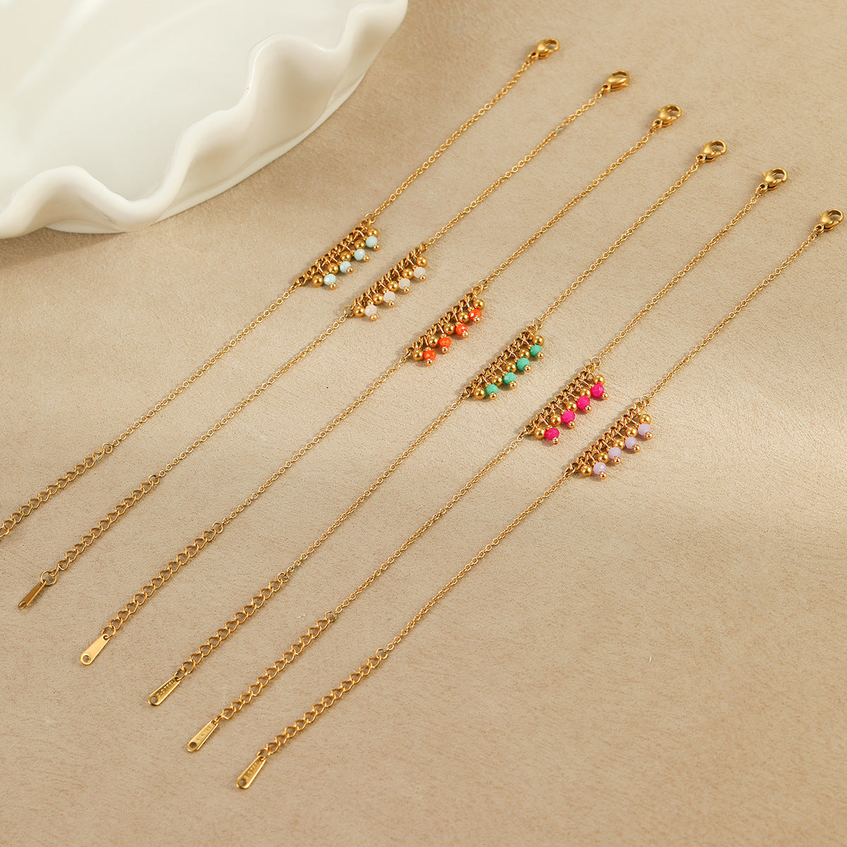 Fashionable Geometric Stainless Steel Plated Bracelet for Women with Colorful Natural Beads and Tassel Accents