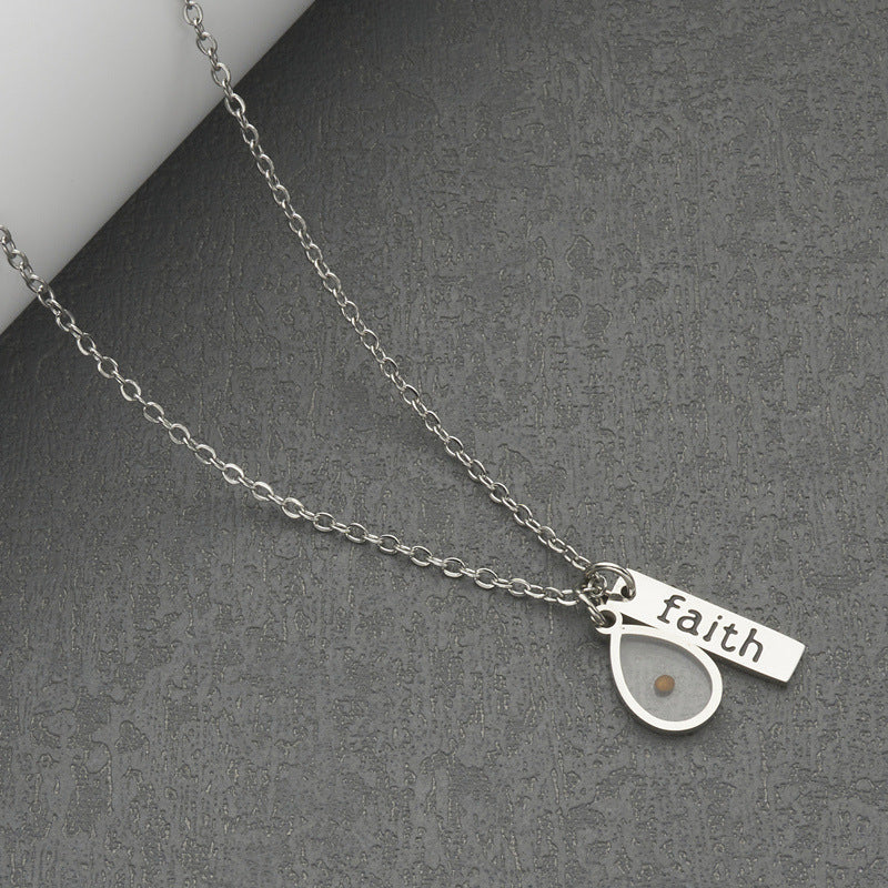 Minimalist Faith-Inspired Teardrop-Shaped Stainless Steel Pendant Necklace with Engraved Custom Text, Polished Finish
