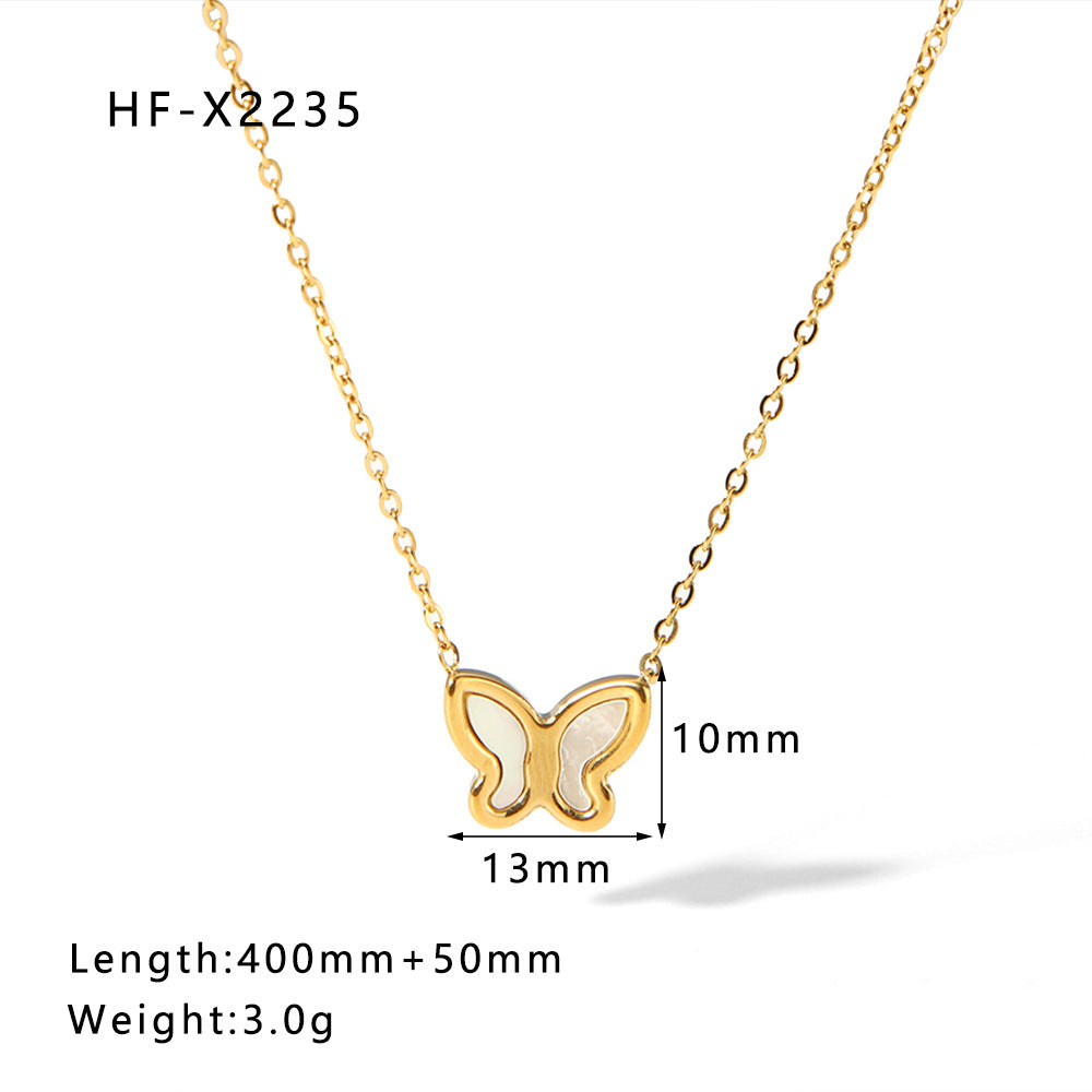 Minimalist Heart-Shaped Titanium Steel Necklace with Pearl and Shell Pendant, Gold-Plated, Fringe Detail, Unisex Fashion Jewelry