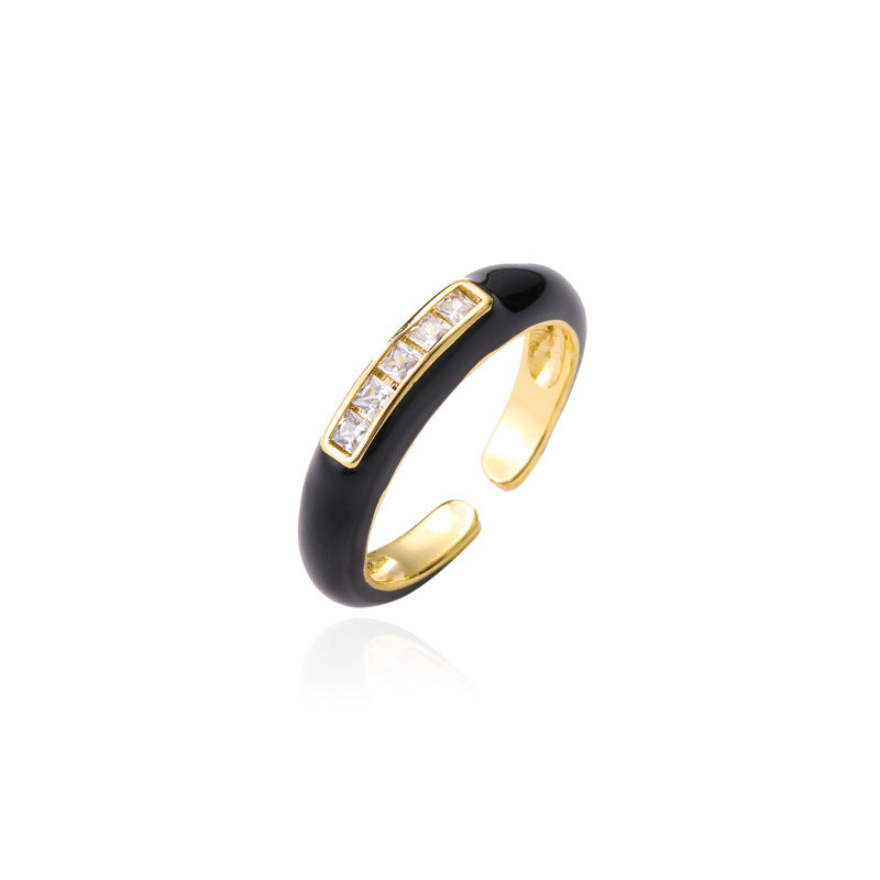 18K Gold Drip Oil Geometric Brass Micro-inlay Cubic Zirconia Ring for Women