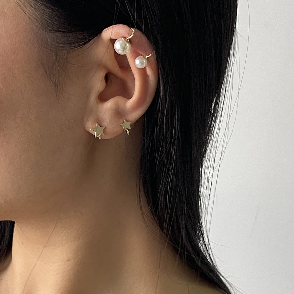 Orecchini a clip per donna a forma di stella, minimalisti e dolci, in lega con strass e perle simulate