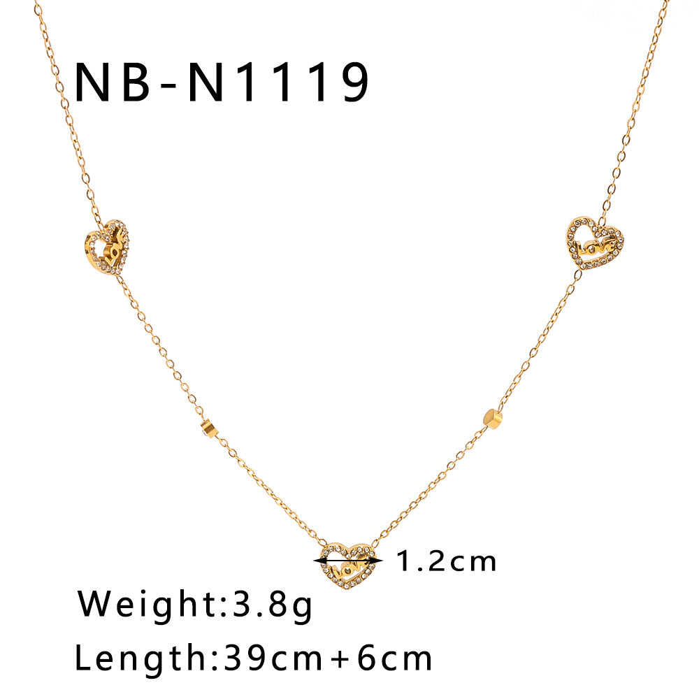Collar colgante minimalista de corazón de amor en acero inoxidable con baño de oro de 18 quilates en cadena O para mujer