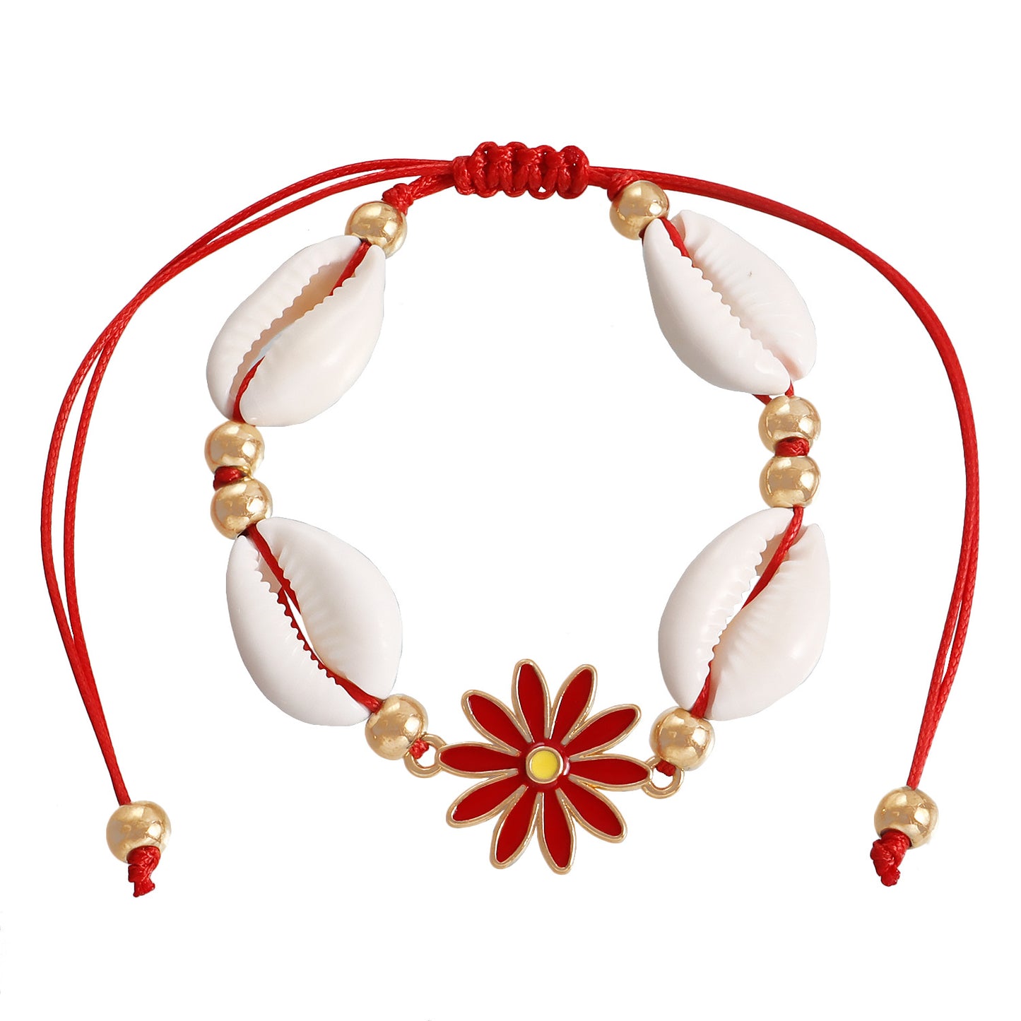 Collar con colgante de margarita bohemia con dije de concha en cordón ajustable para mujer