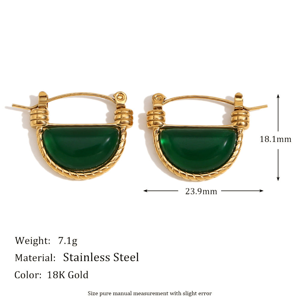 Vintage-Style Teardrop-Shaped Stainless Steel Earrings with 18K Gold Plating and Natural Stone Accents for Women