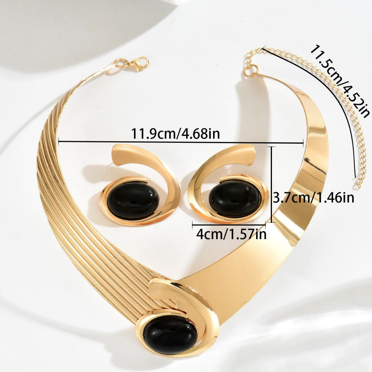 Juego de collar y pendientes de gema incrustada geométrica para mujer, joyería de moda de aleación con motivos circulares de lunares y anillos
