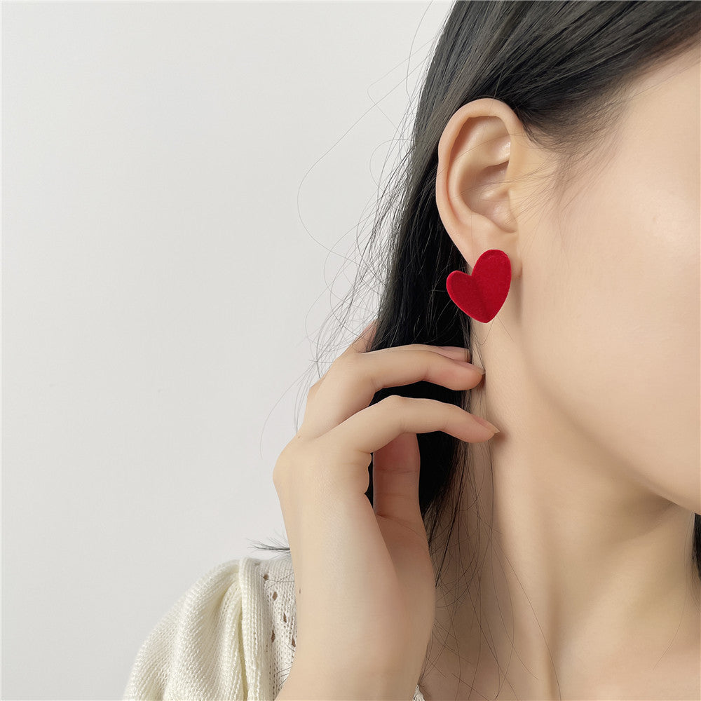 Sweet Minimalist Heart Shaped Alloy Earrings with 925 Sterling Silver Posts