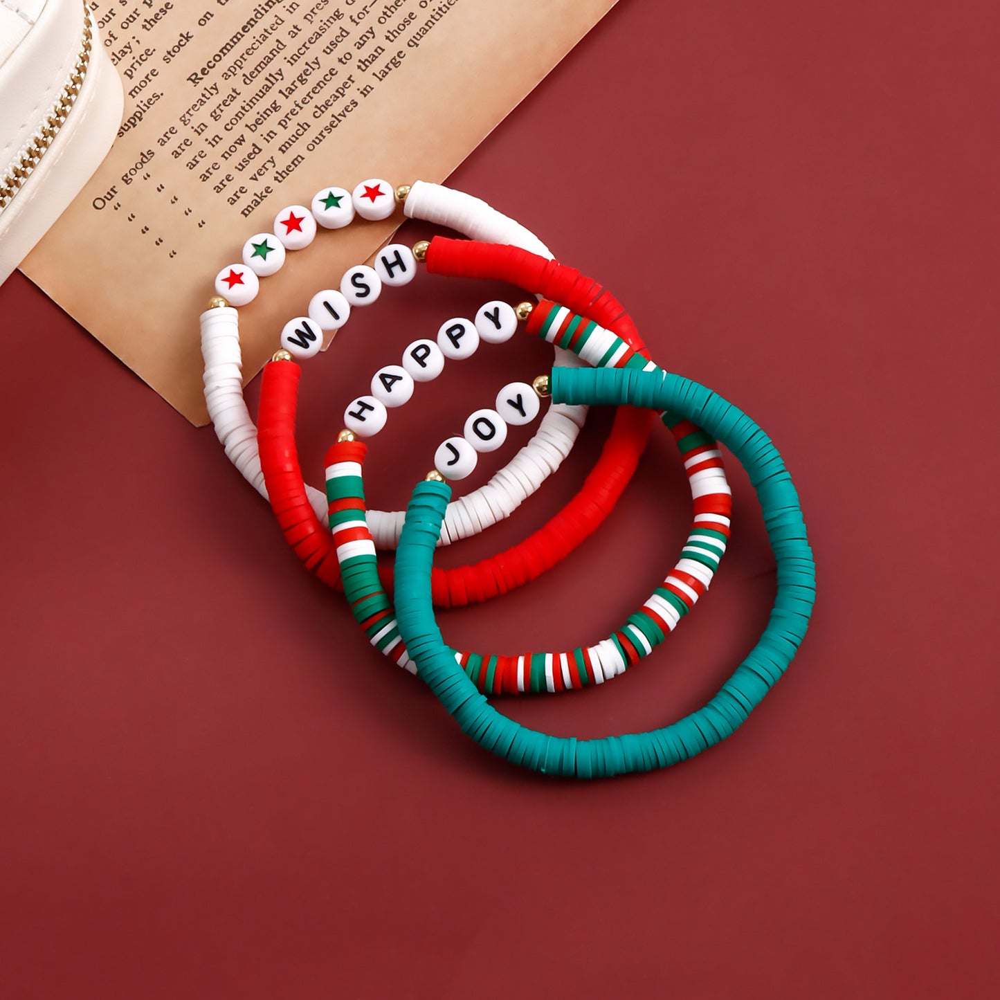 Juego de pulseras de cuentas de arcilla polimérica geométricas estilo INS con acabado chapado para mujer, regalo de Navidad y vacaciones