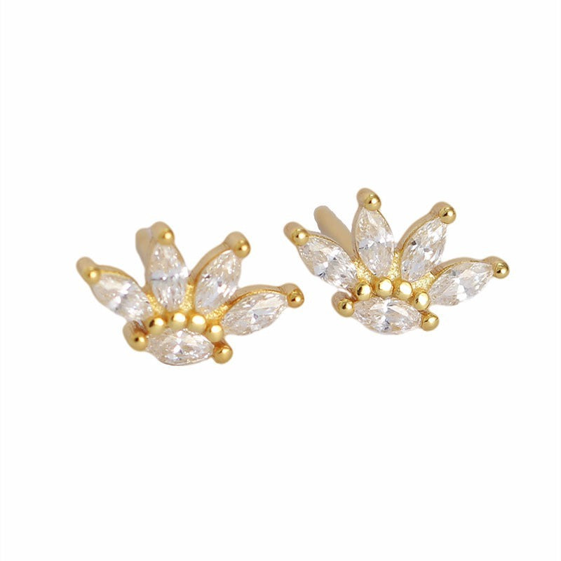 Minimalist Geometric Stud Earrings in S925 Sterling Silver with Zircon Inlay for Women